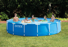 Каркасный бассейн Intex Metal Frame 457x84 см + фильтр-насос 2006 л/ч, лестница, тент, подстилка (28240)