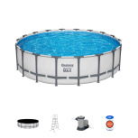 Каркасный бассейн Bestway Steel Pro MAX 549х132 см + фильтр-насос 5678 л/ч, лестница, тент (561FJ BW)