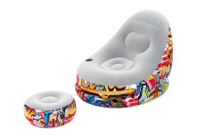 Кресло надувное Comfort Cruiser Graffiti Lounger 121х100х86 см, с пуфиком для ног 54х54х26 см (Bestway 75076 BW)