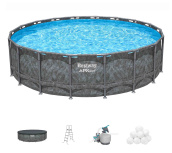 Каркасный бассейн Bestway APX 365, 549х132 см + песочный фильтр-насос 6056 л/ч, тент, лестница, наполнитель Polysphere (561KC BW)