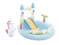 Игровой центр "Замок единорога" с разбрызгивателем и горкой, 196х178х127 см, 234 л, от 2 лет (Intex 56148)