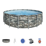 Каркасный бассейн Bestway 549х132 см + фильтр-насос 5678 л/ч, тент, лестница (56886 BW)
