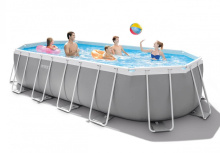 Каркасный овальный бассейн Intex Prism Frame 610х305х122 см + фильтр-насос 5678 л/ч, лестница, тент, подстилка (26798)