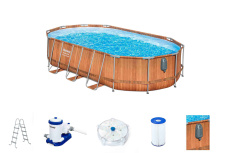 Каркасный овальный бассейн Bestway 610х366х122 см + фильтр-насос 9463 л/ч, лестница, гидромассаж, подсветка (56719 BW)