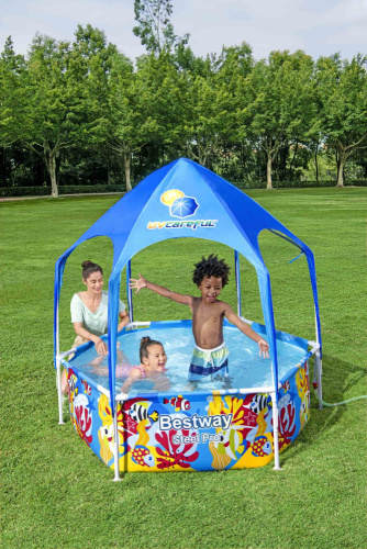 Детский каркасный бассейн 183х51 см, 930 л, от 3 лет, с навесом от солнца (Bestway 5618T BW)