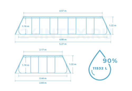 Каркасный прямоугольный бассейн Bestway "Мрамор" 488х244х122 см + фильтр-насос 3028 л/ч, тент, лестница (56996 BW)