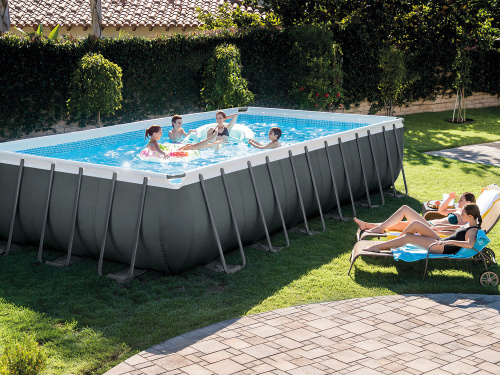 Каркасный бассейн Intex Ultra Frame 732x366x132 см + комб. ф/насос, лестница, тент, подстилка, наб. д/чистки, волейб. сетка (26368)