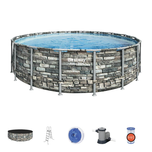 Каркасный бассейн Bestway 549х132 см + фильтр-насос 5678 л/ч, тент, лестница (56886 BW)