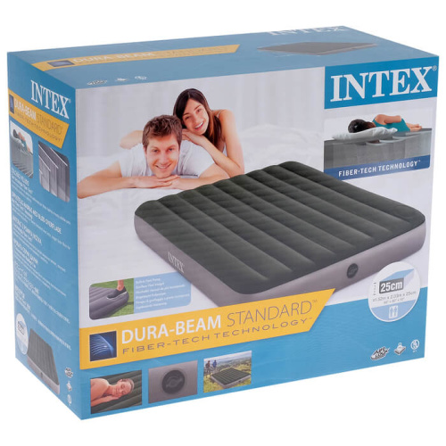Надувной матрас Downy Airbed Fiber-Tech 152х203х25 см, со встроенным ножным насосом (Intex 64763)
