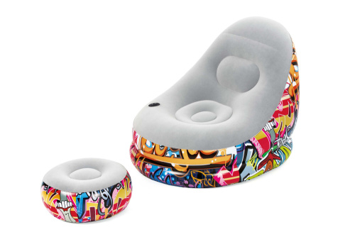 Кресло надувное Comfort Cruiser Graffiti Lounger 121х100х86 см, с пуфиком для ног 54х54х26 см (Bestway 75076 BW)
