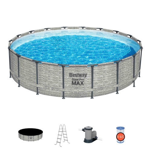 Каркасный бассейн Bestway Steel Pro MAX 549х122 см + фильтр-насос 5678 л/ч, лестница, тент (5618Y BW)