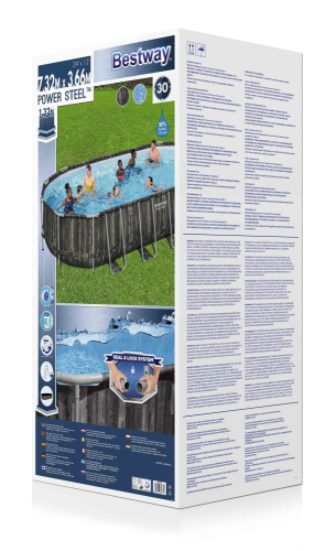 Каркасный овальный бассейн Bestway Power Steel 732х366х132 см + фильтр-насос 9463 л/ч, лестница, тент (561ES BW)
