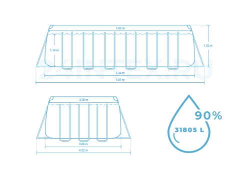 Каркасный бассейн Intex Ultra Frame 732x366x132 см + комб. ф/насос, лестница, тент, подстилка, наб. д/чистки, волейб. сетка (26368)