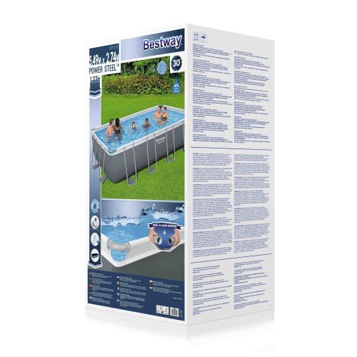 Каркасный прямоугольный бассейн Bestway 549х274х122 см + песочный ф/насос 5678 л/ч, тент, лестница (56466 BW)