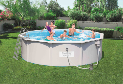 Стальной бассейн Bestway Hydrium Pool Set 460х120 см + фильтр-насос 3028 л/ч, лестница, подстилка (56382 BW)