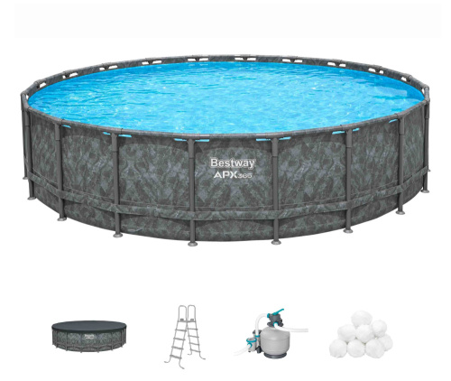 Каркасный бассейн Bestway APX 365, 610х132 см + песочный фильтр-насос 8327 л/ч, тент, лестница, наполнитель Polysphere (561KE BW)