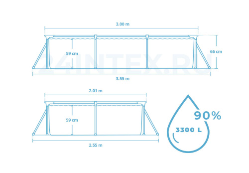 Каркасный прямоугольный бассейн Bestway 300х201х66 см + фильтр-насос 1249 л/ч (56411 BW)