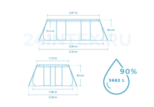 Каркасный прямоугольный бассейн Bestway 282х196х84 см + фильтр-насос 1249 л/ч (56629 BW)