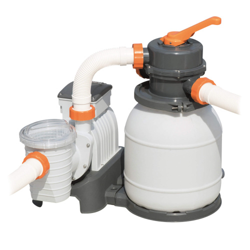 Каркасный прямоугольный бассейн Bestway 671х366х132 см + песочный ф/насос 5678 л/ч, тент, лестница, настил (56471/56278 BW)