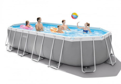 Каркасный овальный бассейн Intex Prism Frame 610х305х122 см + фильтр-насос 5678 л/ч, лестница, тент, подстилка (26798)