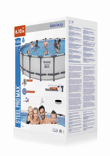 Каркасный бассейн Bestway Steel Pro MAX 610х132 см + фильтр-насос 9463 л/ч, лестница, тент (561FM BW)