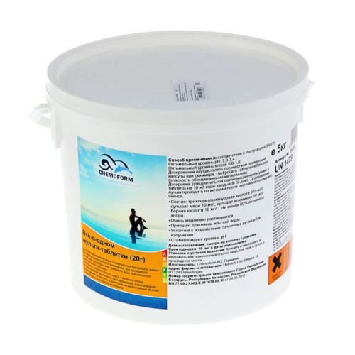 Мульти-таблетки медленнорастворимые по 20 г Chemoform "Всё-в-одном" для воды бассейна, 5 кг, Chemoform (0508005)
