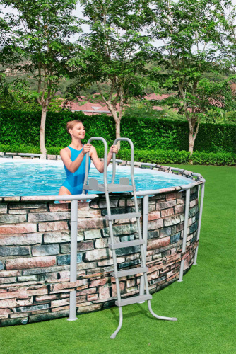 Каркасный бассейн Bestway 549х132 см + фильтр-насос 5678 л/ч, тент, лестница (56886 BW)