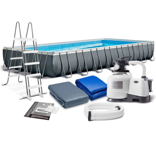 Каркасный бассейн Intex Ultra Frame 975x488x132 см + комбин. ф/насос, лестница, тент, подстилка, наб. д/чистки, волейб. сетка (26378)