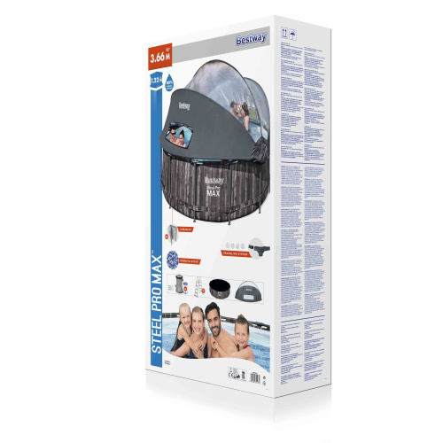 Каркасный бассейн Bestway 366х122 см + фильтр-насос 2006 л/ч, лестница, тент, навес (5619K BW)