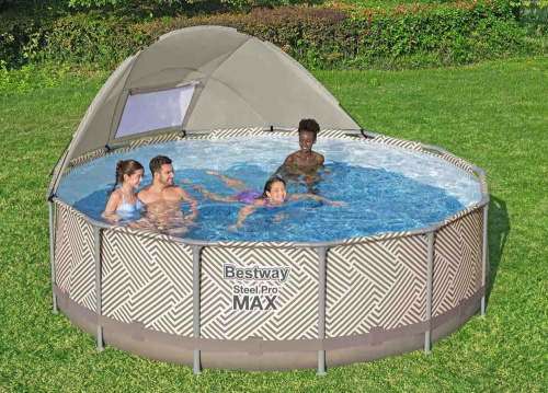 Каркасный бассейн Bestway Steel Pro MAX 396х107 см + фильтр-насос 2006 л/ч, лестница, тент, навес от солнца (561FY BW)