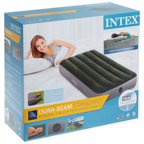 Надувной матрас Downy Airbed Fiber-Tech 76х191х25 см, со встроенным ножным насосом (Intex 64760)
