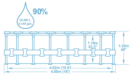 Каркасный бассейн Bestway 488х122 см + фильтр-насос 5678 л/ч, тент, лестница (56966 BW)