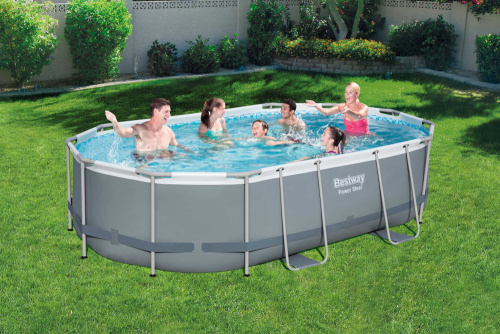 Каркасный овальный бассейн Bestway 488х305х107 см + фильтр-насос 3028 л/ч, лестница, тент (56448 BW)