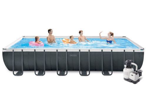 Каркасный бассейн Intex Ultra Frame 732x366x132 см + песочный ф/насос, лестница, тент, подстилка (26364)