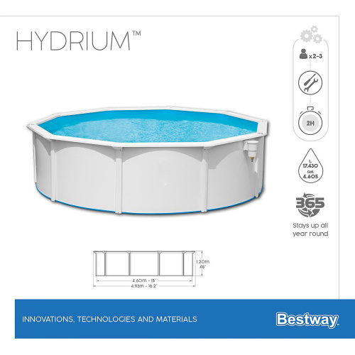 Стальной бассейн Bestway Hydrium Pool Set 460х120 см + песочный ф/насос 5678 л/ч, лестница, тент, подстилка (56384 BW) Стальной бассейн Bestway Hydrium Pool Set 460х120 см + песочный ф/насос 5678 л/ч, лестница, тент, подстилка (56384 BW)