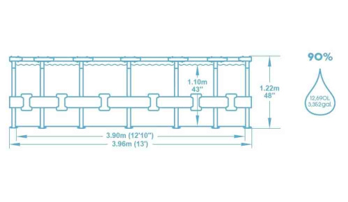 Каркасный бассейн Bestway 396х122 см + фильтр-насос 3028 л/ч, тент, лестница (5618W BW)