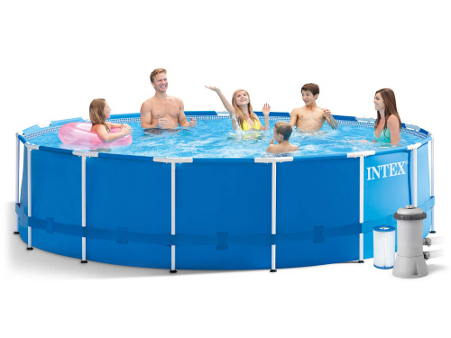 Каркасный бассейн Intex Metal Frame 457x122 см + фильтр-насос 3785 л/ч, лестница, тент, подстилка (28242)