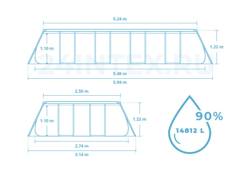 Каркасный прямоугольный бассейн Bestway "Мрамор" 549х274х122 см + фильтр-насос 5678 л/ч, тент, лестница (56998 BW)