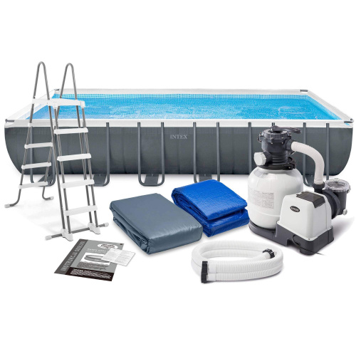 Каркасный бассейн Intex Ultra Frame 732x366x132 см + комб. ф/насос, лестница, тент, подстилка, наб. д/чистки, волейб. сетка (26368)