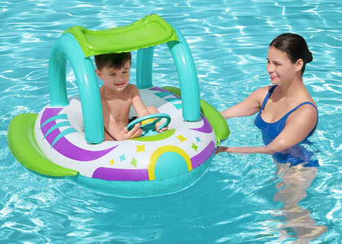 Надувная детская лодочка "Космос" 107х112 см, с тентом, от 3 лет (Bestway 34149 BW)