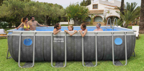 Каркасный прямоугольный бассейн Bestway 488х244х122 см + фильтр-насос 3028 л/ч, тент, лестница (561MB BW)