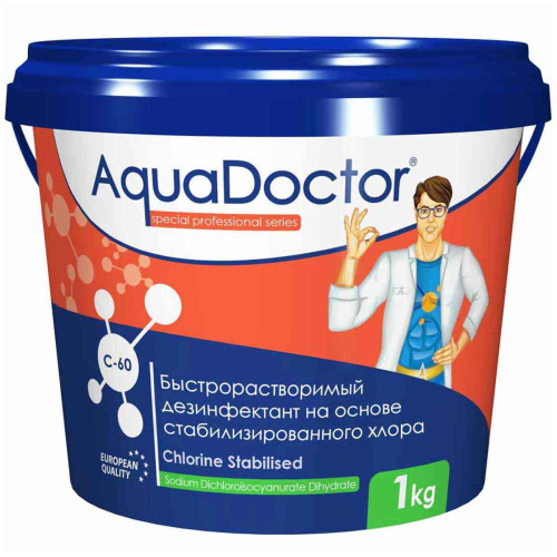 AquaDoctor C-60, 1 кг, дезинфектант для бассейна на основе хлора быстрого действия (15540) AquaDoctor C-60, 1 кг, дезинфектант для бассейна на основе хлора быстрого действия (15540)
