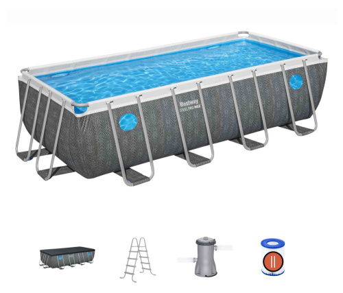 Каркасный прямоугольный бассейн Bestway 488х244х122 см + фильтр-насос 3028 л/ч, тент, лестница (561MB BW)