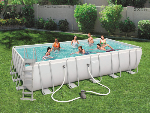 Каркасный прямоугольный бассейн Bestway 671х366х132 см + фильтр-насос 5678 л/ч, тент, лестница, настил (56470/56272 BW)