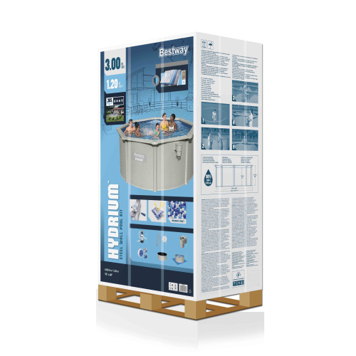 Стальной бассейн Bestway Hydrium Pool Set 300х120 см + песочный ф/насос 3028 л/ч, лестница, тент, подстилка (56566 BW)