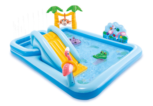 Игровой центр "Приключения в джунглях" с горкой и распылителем, 257х216х84 см, от 3 лет (Intex 57161)