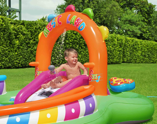 Игровой центр 295х190х137 см "Музыкальный" с разбрызгивателем, горкой и шариками, 349 л, от 2 лет (Bestway 53117 BW)