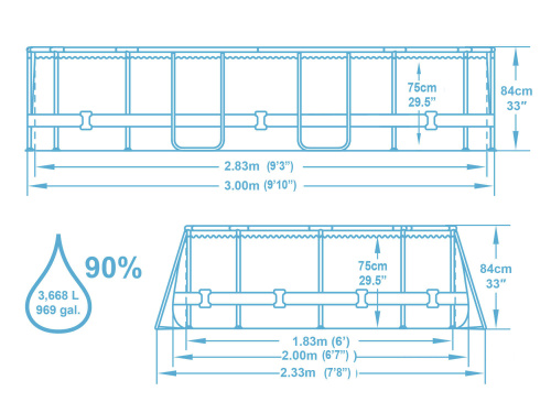 Каркасный овальный бассейн Bestway 305х200х84 см + фильтр-насос 1249 л/ч (5614A BW)