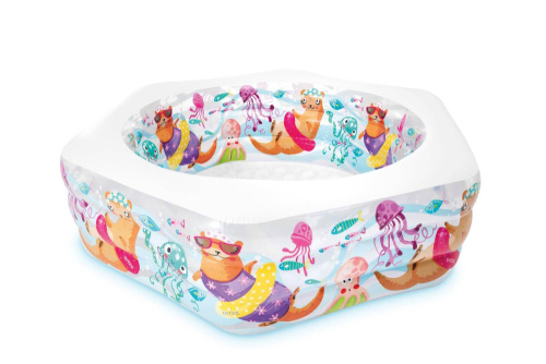 Детский надувной бассейн 191х178х61 см "Аквариум" 510 л, от 6 лет, надувное дно (Intex 56493)