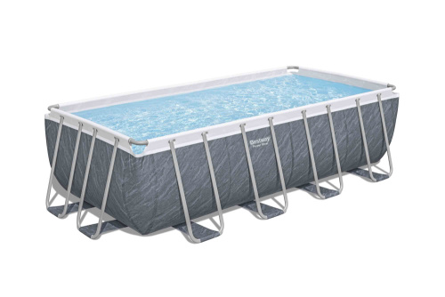 Каркасный прямоугольный бассейн Bestway "Мрамор" 488х244х122 см + фильтр-насос 3028 л/ч, тент, лестница (56996 BW)